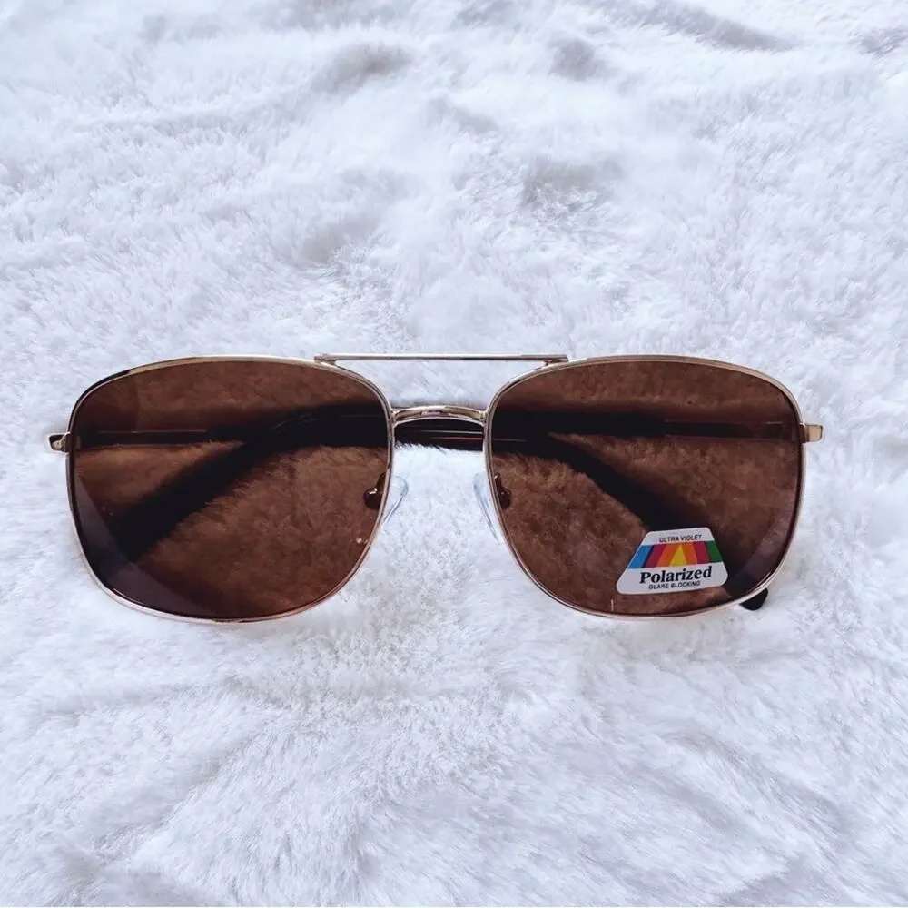 Troy Brown Rectangular Polarized Sunglasses